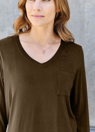 Basic Bae Full Size V-Neck Long Sleeve Top - MimiStylez
