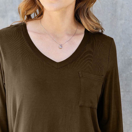 Basic Bae Full Size V-Neck Long Sleeve Top - MimiStylez