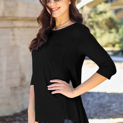 Basic Bae Full Size Round Neck Pocketed T-Shirt - MimiStylez