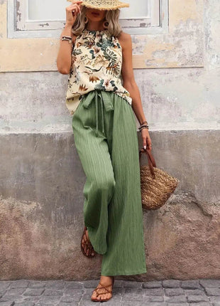 Printed Tank Top and Wide Leg Pants Set - MimiStylez