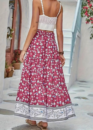 Full Size Tiered Printed Elastic Waist Skirt - MimiStylez