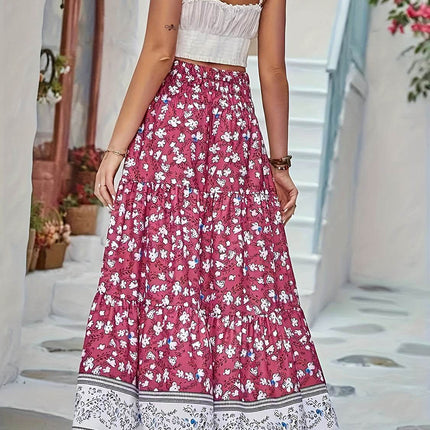 Full Size Tiered Printed Elastic Waist Skirt - MimiStylez