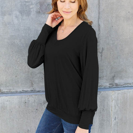 Basic Bae Full Size V-Neck Lantern Sleeve Blouse - MimiStylez