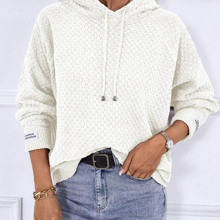 Texture Drawstring Long Sleeve Hooded Sweater - MimiStylez