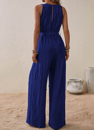 Tied Surplice Sleeveless Wide Leg Jumpsuit - MimiStylez