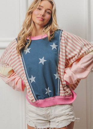 BiBi Stars and Stripes Round Neck Long Sleeve Top - MimiStylez