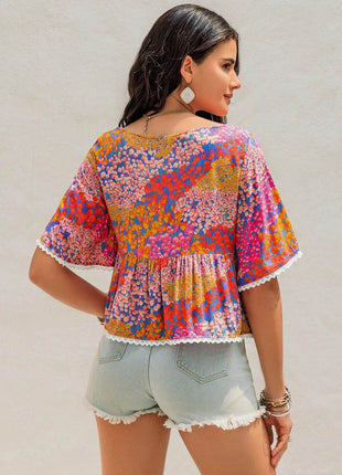 Ruched Printed Half Sleeve Blouse - MimiStylez