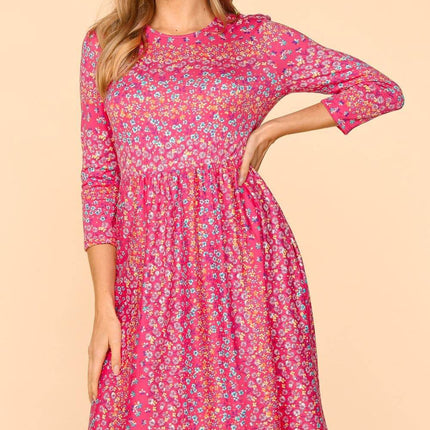 Haptics Round Neck Floral Dress with Pockets - MimiStylez