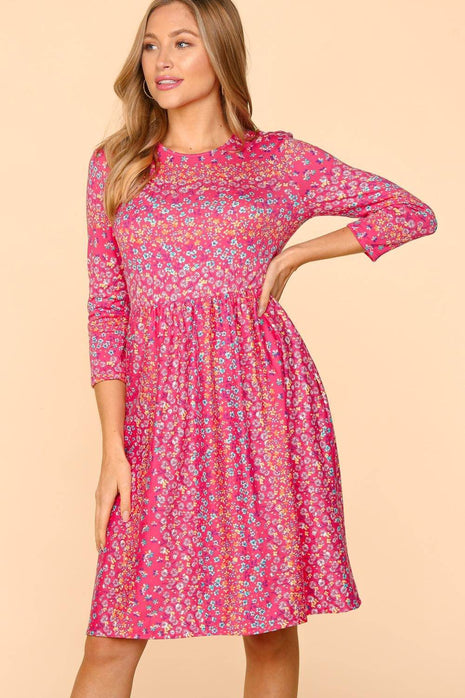 Haptics Round Neck Floral Dress with Pockets - MimiStylez
