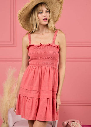 BiBi Smocked Ruffle Hem Mini Dress - MimiStylez