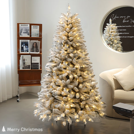6FT- White Flocked Pre lit Lush Christmas Tree