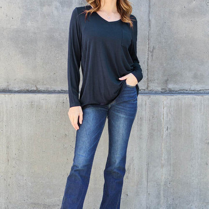 Basic Bae Full Size V-Neck Long Sleeve Top - MimiStylez