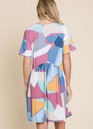 BOMBOM Ruched Color Block Short Sleeve Dress - MimiStylez