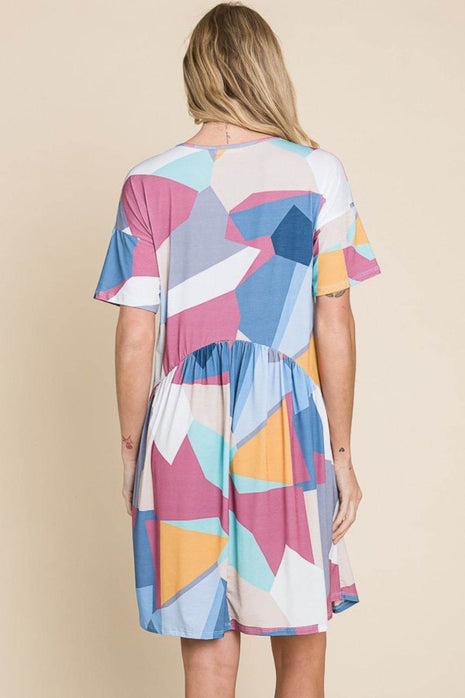 BOMBOM Ruched Color Block Short Sleeve Dress - MimiStylez
