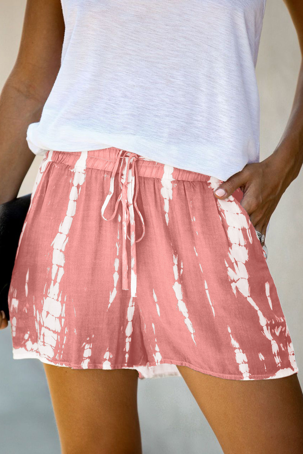 Pink Tie Dye Drawstring Casual Shorts