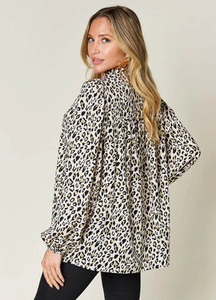 Double Take Full Size Leopard Long Sleeve Blouse - MimiStylez