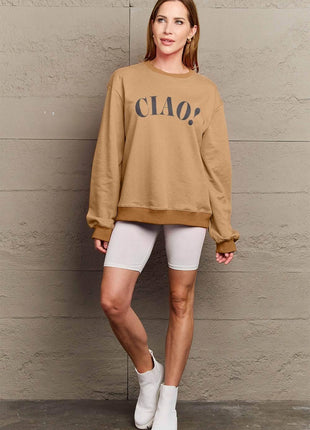 Simply Love Full Size CIAO！Round Neck Sweatshirt - MimiStylez