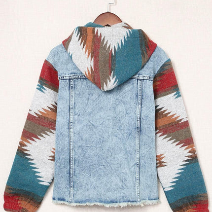 Drawstring Hooded Pocketed Denim Jacket - MimiStylez