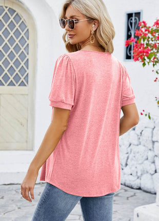 Ruched Scoop Neck Short Sleeve Blouse - MimiStylez