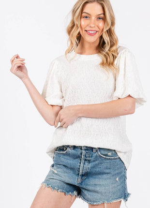 Ces Femme Textured Puff Sleeve Top - MimiStylez