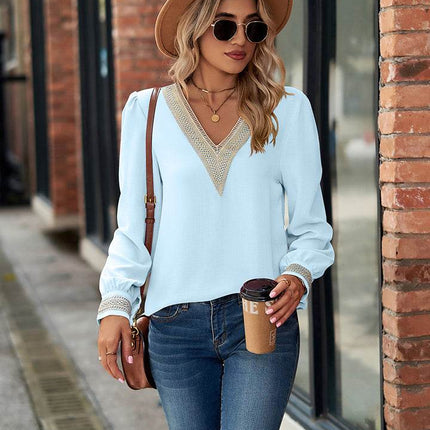 V-Neck Long Sleeve Blouse - MimiStylez