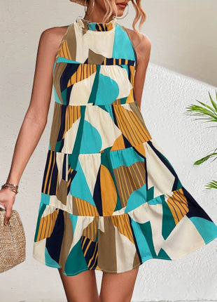 Printed Mock Neck Mini Dress - MimiStylez