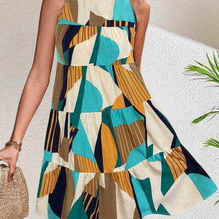 Printed Mock Neck Mini Dress - MimiStylez