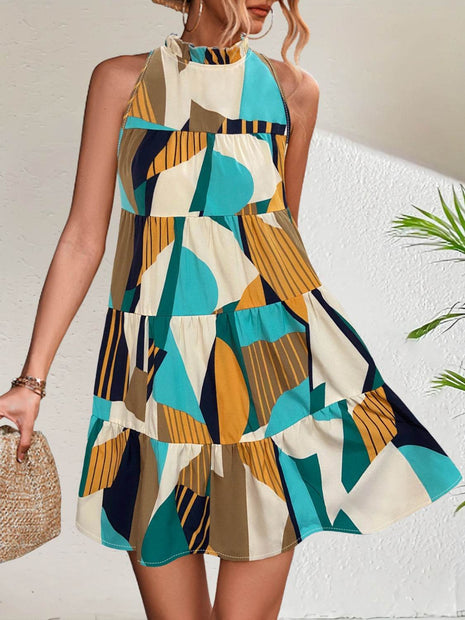 Printed Mock Neck Mini Dress - MimiStylez