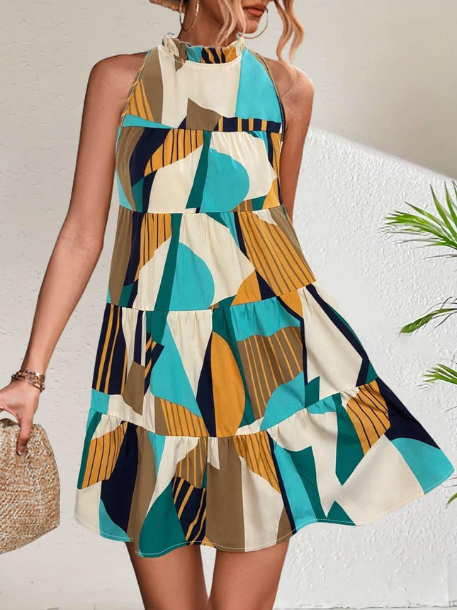 Printed Mock Neck Mini Dress - MimiStylez
