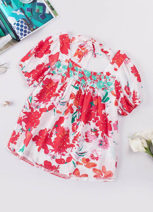 Floral Tie Back Square Neck Blouse - MimiStylez