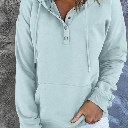 Dropped Shoulder Long Sleeve Hoodie with Pocket - MimiStylez