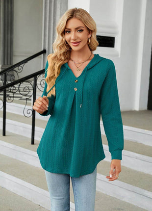 Long Sleeve Hooded Blouse - MimiStylez