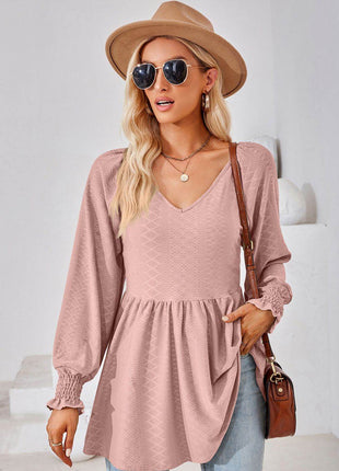 V-Neck Lantern Sleeve Blouse - MimiStylez