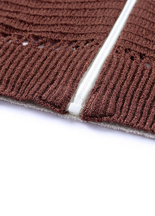 Zip-Up Raglan Sleeve Openwork Hooded Cardigan - MimiStylez