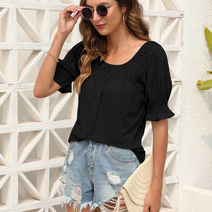 Ruched Short Sleeve Blouse - MimiStylez
