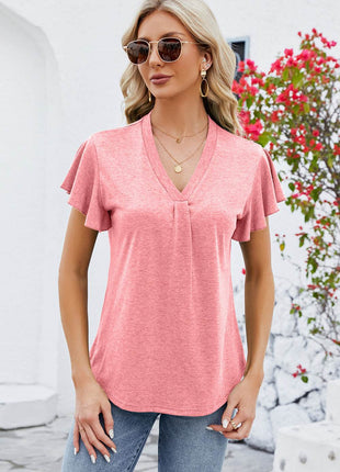 V-Neck Flutter Sleeve T-Shirt - MimiStylez