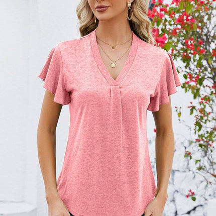 V-Neck Flutter Sleeve T-Shirt - MimiStylez