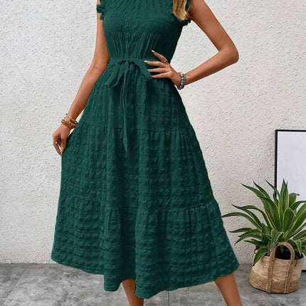 Tied Ruffled Cap Sleeve Midi Dress - MimiStylez