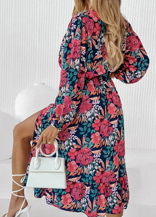 Printed Long Sleeve Slit Dress - MimiStylez