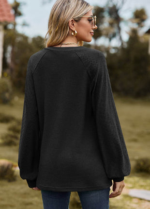 Notched Neck Raglan Sleeve Blouse - MimiStylez