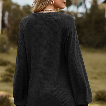 Notched Neck Raglan Sleeve Blouse - MimiStylez