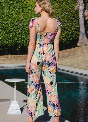 ODDI Full Size Floral Sleeveless Wide Leg Jumpsuit - MimiStylez