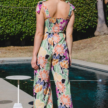 ODDI Full Size Floral Sleeveless Wide Leg Jumpsuit - MimiStylez