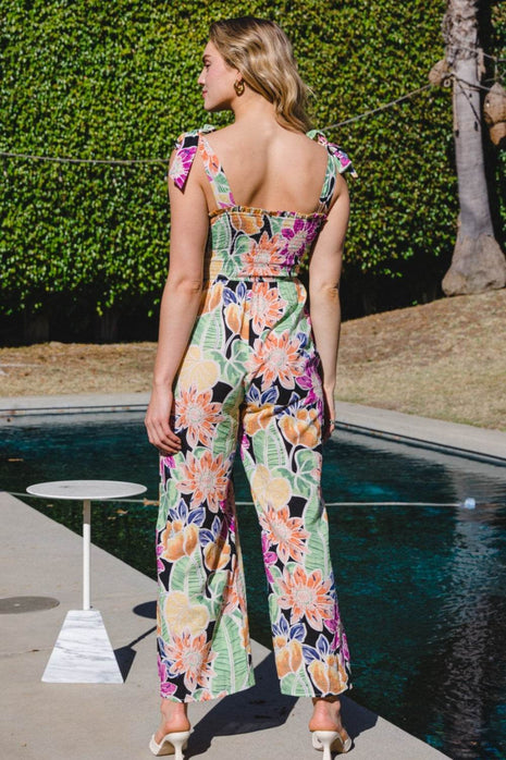 ODDI Full Size Floral Sleeveless Wide Leg Jumpsuit - MimiStylez