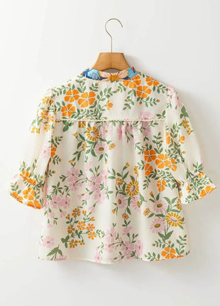 Multicolour Crochet V Neck Half Sleeve Boho Floral Blouse - MimiStylez