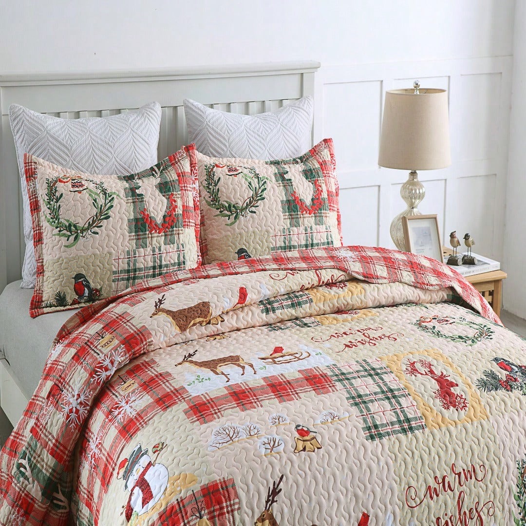 3Pcs Christmas Quilt Set Lightweight Bedspread Set B021