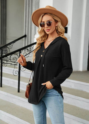 Long Sleeve Hooded Blouse - MimiStylez