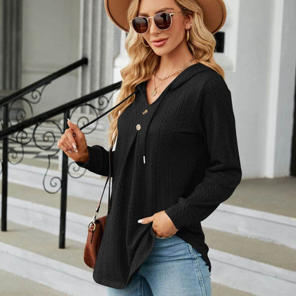 Long Sleeve Hooded Blouse - MimiStylez