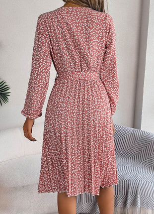 Ditsy Floral Tie Waist Pleated Dress - MimiStylez