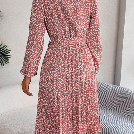 Ditsy Floral Tie Waist Pleated Dress - MimiStylez